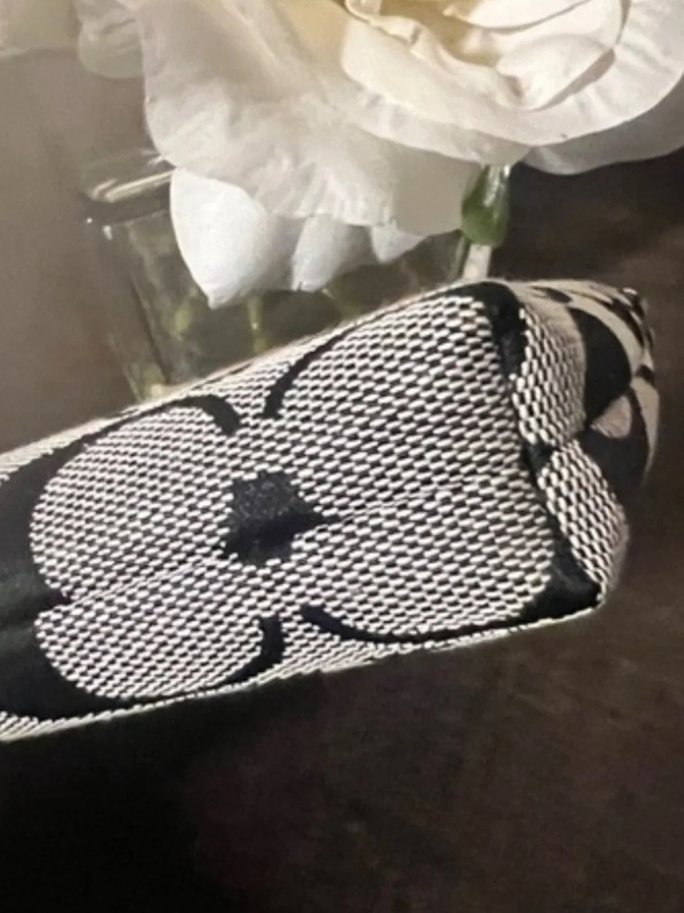 Coach Black and Cream Signature Canvas Wristlet Pouch